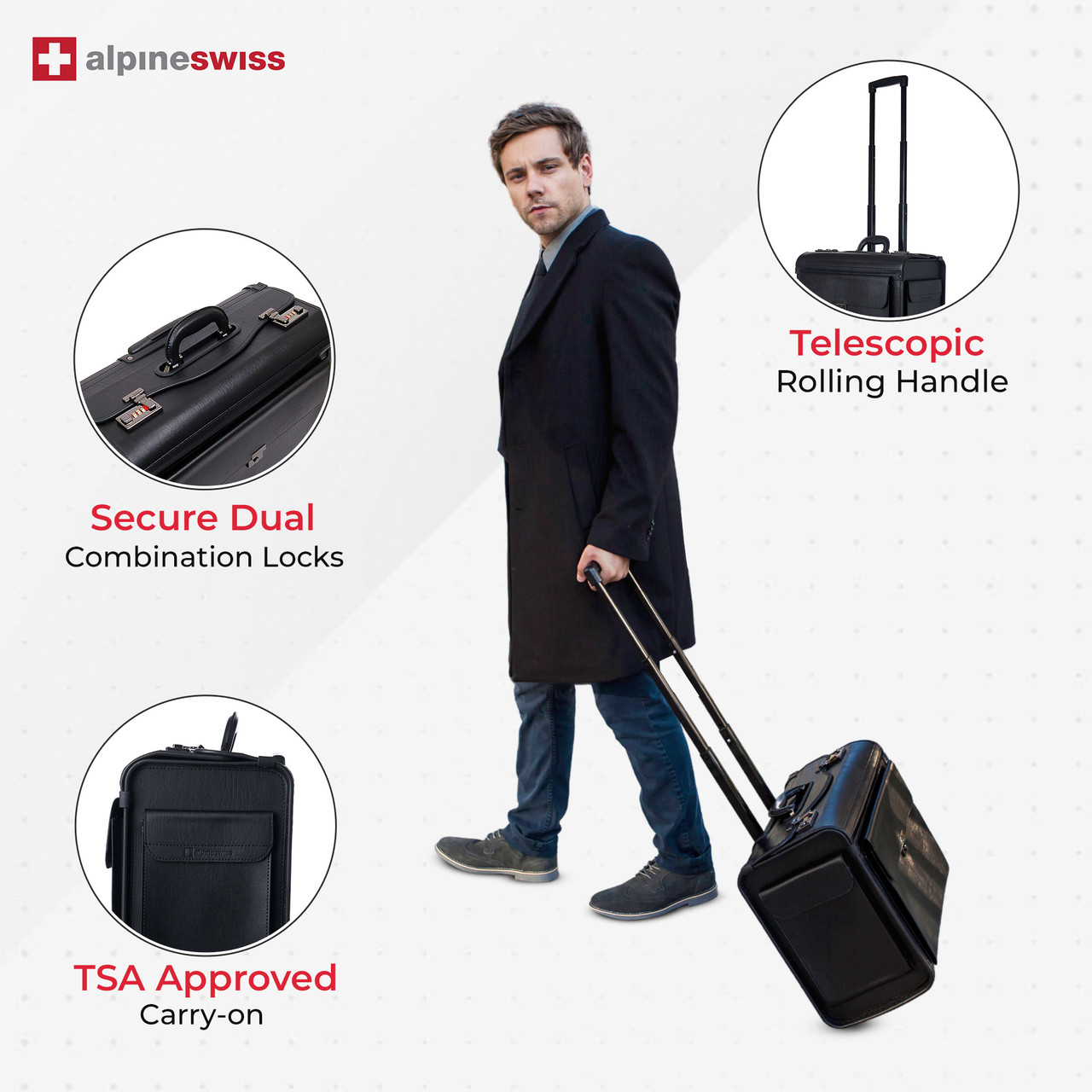 Alpine Swiss 17" Laptop Rolling Briefcase Wheels Attache Lawyers Case